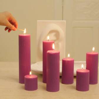 5-20cm Purple Ribbed Soy Wax Pillar Candles - Modern Wick Decorations For Weddings, Spas, Churches And Homes - Ideal As Gifts For Best Friends And Women, Bedroom Decor, Home Decor, Gifts For Women, Birthday Gifts, Wedding Invitations, Party Decorations