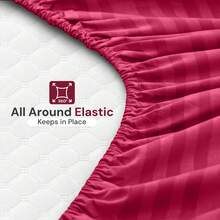 Lux Decor 4 Pc Stripe Bed Sheets, High GSM Brushed Microfiber Bedding Set With Deep Pocket Fitted Sheet & Pillowcases. Soft, Breathable, Hypoallergenic, Easy Care, And Wrinkle Resistant For Year-Round Comfort And A Classic Hotel-Quality Look. - 酒紅色 - 查看 6