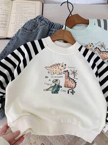 2025 儿童恐龙印花套头衫，插肩袖，适合男孩和女孩，秋季 - 米色 - 查看 4