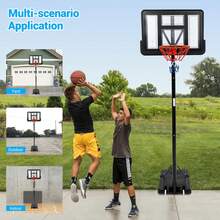 Portable Basketball Hoop System 5.2-10.0ft Adjustable For Kids/Youth, Pe Frame, Shatterproof PVC Board, Rust-Resistant Steel Rods, Easy Installation & Mobility With Two Wheels - Black - View 5
