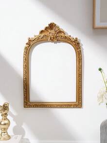 1 szt. Europejski styl 3D kwiatowy wzór złoty łuk dekoracyjny rama, materiał żywiczny, europejski styl tło ścienne, dekoracja domu, nadaje się do rekwizytów fotograficznych, mały wystrój domu, dekoracja w klimacie festiwalowym