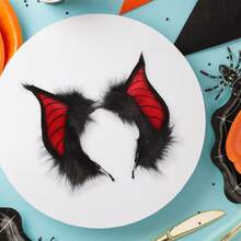 ¡Destaque este Halloween con nuestro accesorio para el cabello con diadema con orejas de murciélago espeluznante en rojo, negro o gris claro - Negro - Ver 5