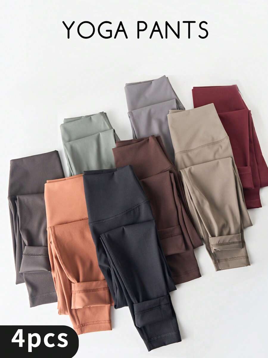4pcs Sport High Waisted Seamless Leggings For Women - Slim Tummy Control Butt Lifting Legging For Running Cycling Yoga Pickleball Exercise Casual - 4 CÁI (Đen + Xám + Đỏ + Xanh) - Xem 1