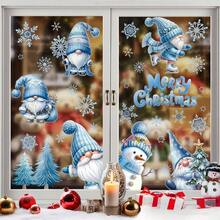 1 Set (8 piezas) Nuevos Adhesivos de Vidrio para Decoración Navideña, Pegatinas Navideñas de Muñeco de Nieve y Árbol Azul Brillante para Ventanas, Decoraciones Navideñas para Fiestas, Decoración del Hogar, Decoración de Habitación de Invierno