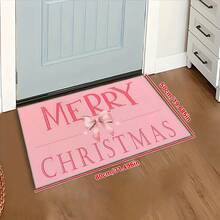 Pink Bow Decor Christmas Welcome Mat - Machine Washable, Low Pile Polyester Carpet, Suitable For Entryway, Bedroom - Rectangular, Indoor Holiday Decor - Holiday Pink Christmas Rug, Holiday Decoration Entryway Decor Bathroom Kitchen Decor Kitchen Rug
