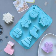 6腔圣诞老人礼物、圣诞树、铃铛、雪花硅胶模具、蜡烛、肥皂DIY工艺模具、礼品模具 - 彩色 - 查看 5