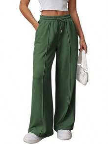 Womens Wide Leg Sweatpants High Waisted Baggy Drawstring Athletic Joggers Fashion Teens - Xmas Green - Xem 1