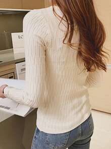 女式针织修身套头衫，长袖打底衫，秋冬季