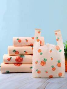 50 Printed Shopping Bags With Handles, Pineapple Tote Bags, Plastic Packaging Bags, Jewelry Bags, Disposable Durable Grocery Retail Bags, Suitable For Supermarkets, Restaurants, And Daily Use, Suitable For Graduation Season, Birthday Parties, Mother's Day And Eid Al Adha, Distribution Bags, Gift Packaging Bags, Christmas Party Supplies, Wedding Party Supplies