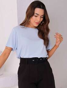 Women's Viscolycra Canoe Neck Blouse - 淺藍色 - 查看 5