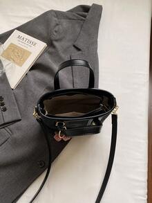 Geantă mini găleată din piele ecologică, culoare uni, geantă de mână și geantă de umăr casual versatilă