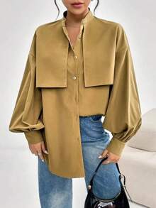 Blusa holgada de manga farol casual para mujer, de unicolor, estilo callejero de moda, para primavera/otoño