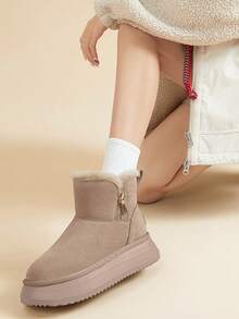 CAMEL CROWN Women's Sports Casual Shoes, Autumn And Winter Fashionable Fleece-Lined Thickened Warm Snow Boots, Comfortable And Soft Short Boots - Red Bean Paste - View 2