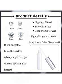 20 件银色假肚脐穿孔方晶锆石夹式肚脐贴环耳钉非穿孔假肚脐环心形银色