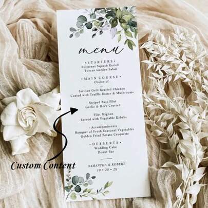 5/20/30 pièces Cartes de menu de mariage personnalisées, cartes de menu de table de mariage personnalisées, cartes de menu de restaurant, multifonctionnelles, durables, ornementales, réutilisables, raffinées, élégantes, de haute qualité, colorées, modernes, personnalisées, uniques, cadeaux idéaux pour lui, cadeaux idéaux pour elle, petit ami, papa, petite amie, maman, famille, amis, salon de thé, maison, jardin, bureau, pour les anniversaires, pour la Saint-Valentin, pour la Fête des mères, pour les anniversaires, pour la Fête des pères, pour la remise des diplômes, pour les mariages, pour le pendaison de crémaillère