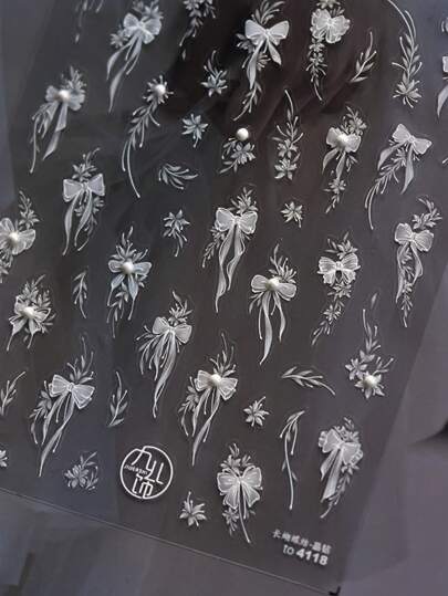 Autumn New Style 1pc Bow Nail Stickers For Nail Art 5D Self-Adhesive Bow-Knot Nail Decoration Pink Blue White Black Bows Nail Art Stickers With Crystal Diamond Embossed Rhinestones Nail Decals For Women Girls Nail Design Lace Bow Nail Stickers White Black Bowknot Nail Art Stickers Self-Adhesive Pearl Charms Nails Decals Cute Ribbon Bow Nails Design Bowknot Supplies Sticker For Women Manicure DIY