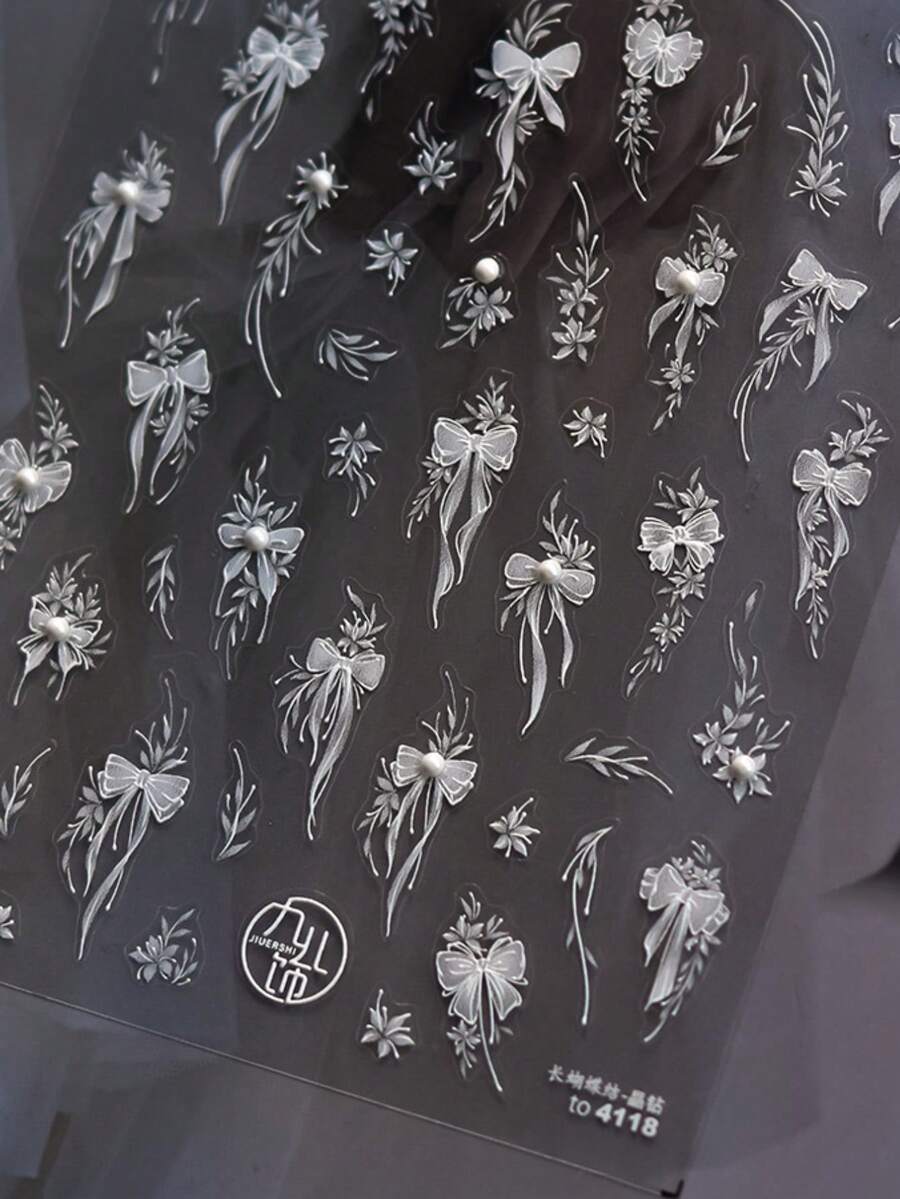 5D 自黏蝴蝶結美甲貼紙,含水鑽水晶,蝴蝶結美甲貼紙,適合女性與女孩美甲設計,女性美甲 DIY 貼紙 - 彩色 - 查看 1