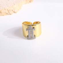 1 Pc New Arrival Two Tone Pave Initial Letter Ring Vintage Style Adjustable Open Metal Rings - Letter Type - View 24