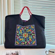 Bohemian Women's Shoulder Bag Embroidered Pattern Nylon Bag Large Capacity Cloth Bag Lightweight Foldable Storage Bag Commuter Bag Fashion Bag Travel Bag,Large-Capacity Handbags, Commuter Bags, Ladies' Bags