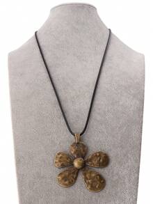 1 Piece Large Hammered Flower Pendant Wax Rope Necklace, Big Flower Charm Pendants Necklaces Suitable For Women's Daily Wear 28" Long - Multicolor - View 11