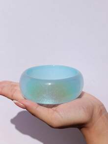 1pc Women's Economical Resin Bracelet, Blue Wavy Gradient Resin Round Bangle, Beach Holiday Accessory - Blue - View 5