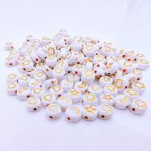 100/200/500pcs 4x7mm White Background Golden/Colorful/Black Digital Pattern Acrylic Large Beads, Suitable For DIY Jewelry Making, Necklace And Bracelet Craft Projects