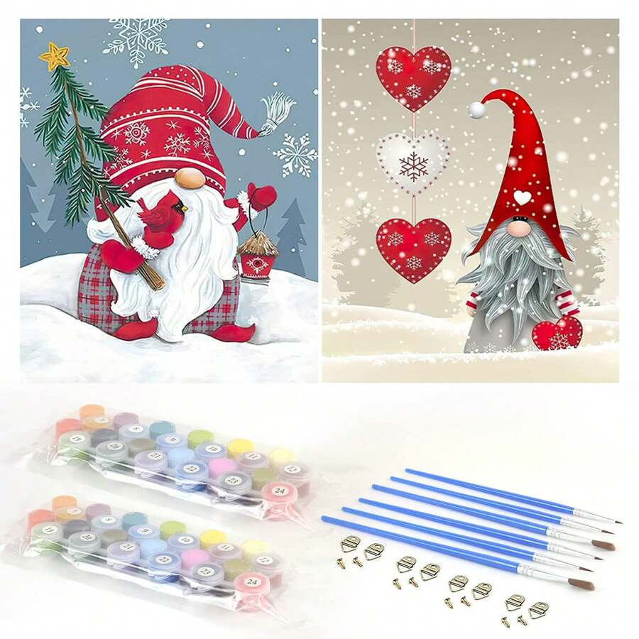 Digital Oil Painting Adult Christmas Theme, 2 Pieces DIY Hand-Painted Oil Painting Set, Suitable For Beginners And Children, Includes Brushes And Acrylic Paints, Gift For Home Decor (Santa Claus, 40 X 50 Cm, Frameless)