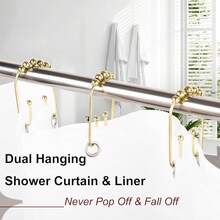 U Shaped Shower Curtain Hooks Rings,12 Pcs Durable Rust Resistant Metal Shower Hooks, Double Glide Smoothly Anti-Drop Shower Rings Shower Curtain Rod,Black - Vàng - Xem 3