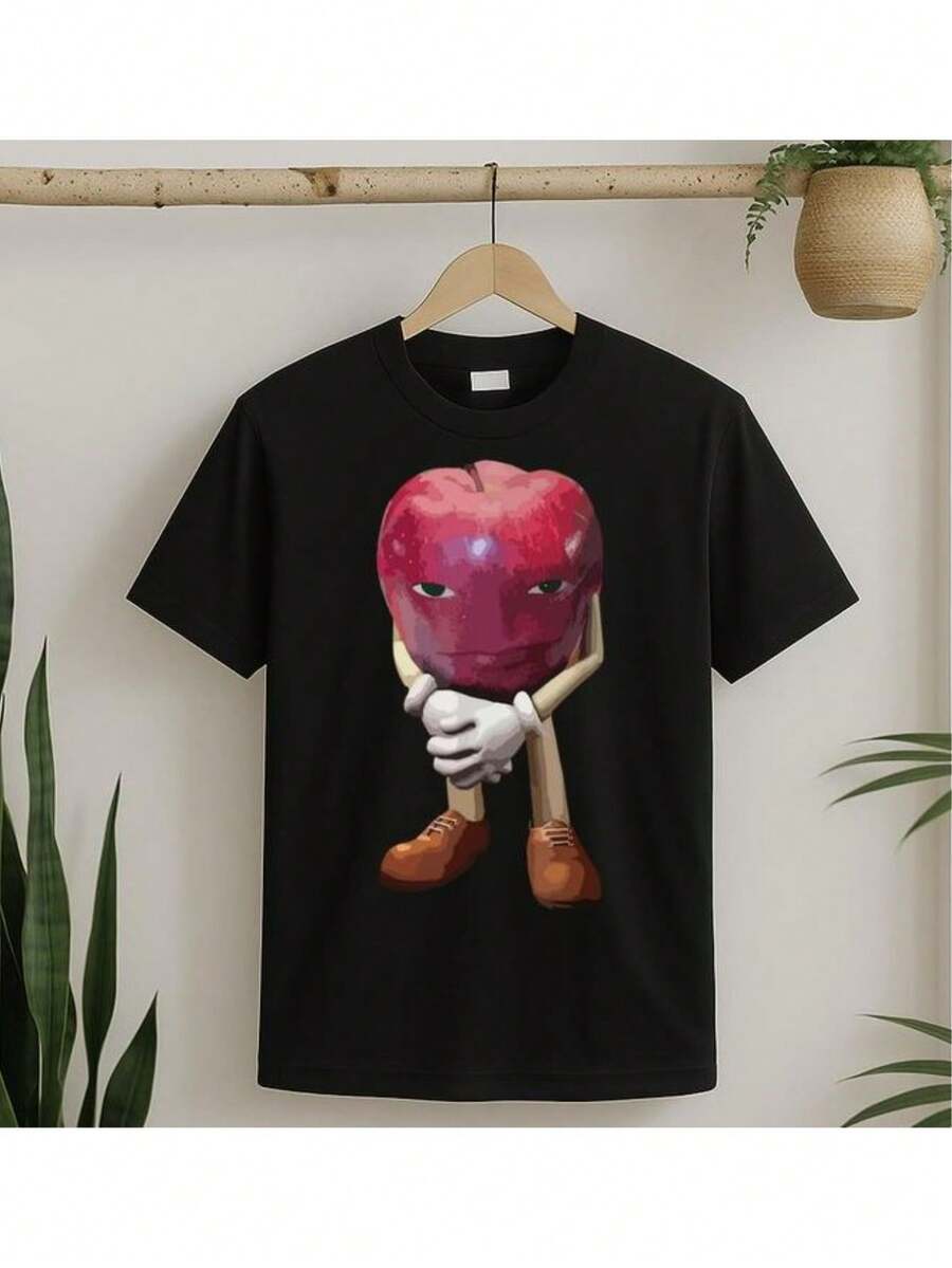 Retro Apple Design Men T-Shirt Meme Funny T Shirt Women Graphic Harajuku Streewear Clothes Causal Female Y2K Tops Tee - Black - View 1