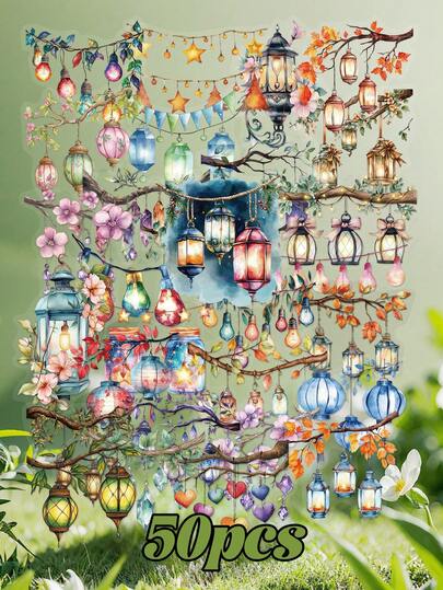 50pcs Flickering Lights Creative Stickers For Frames, Albums, Cups, Desktops, Schools, Classrooms, Waterproof Decorative Stickers Suitable For Halloween, Christmas, Gifts