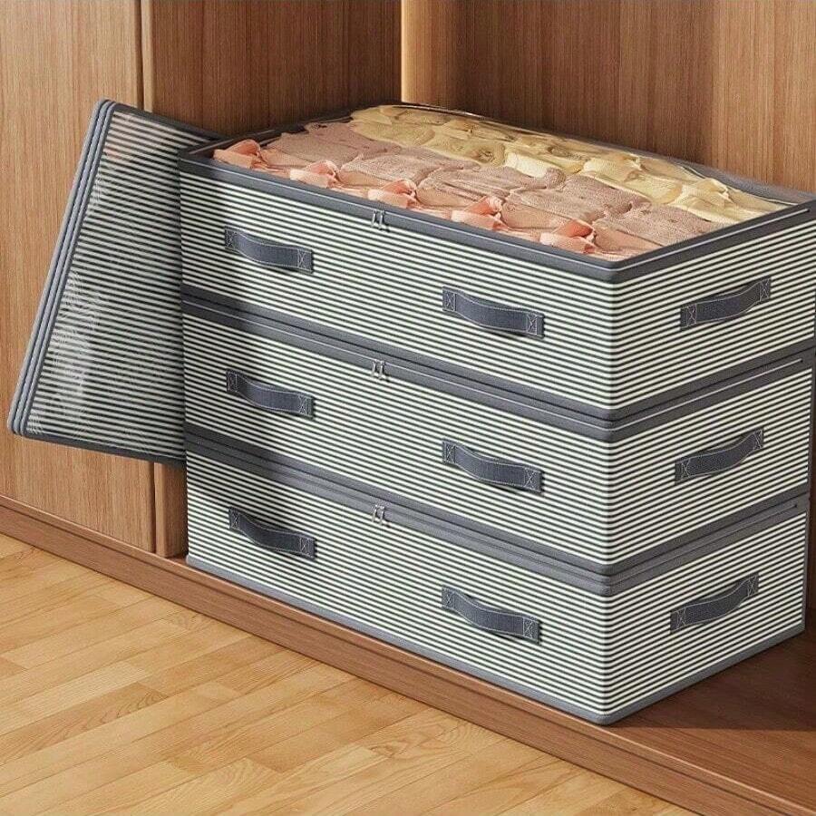 大容量可折叠床下收纳袋，防水防尘季节性衣物和毛毯收纳袋，配有大型 PVC 观察窗和加固手柄，方便查看和携带，条纹图案波西米亚风格，可清洗和重复使用，适用于宿舍收纳、衣柜收纳、床下收纳、万圣节物品收纳、圣诞节物品收纳和房间装饰。 - 彩色 - 查看 1