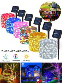 1pc Solar String Lights , Garden Solar Lights Outdoor Waterproof ,32M/22M/17M/12M/7M Solar Fairy Lights ,8-Modes LED String Lights, For Outside Garden Patio Yard Fence Christmas Tree Decoration ,Wedding, Party, Home, Lawn, And Holiday Decor (Warm White/Multicolor/White/Red/Pink/Blue)