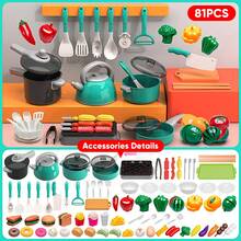 Kids Kitchen Playset, Suitable For Boys And Girls, Includes Cooking, Stir-Frying, Cutting Vegetables And Other Kitchen Utensils, As Well As Musical Simulated Tableware