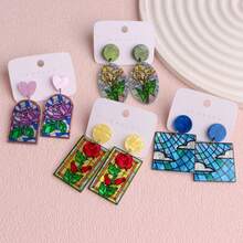 10 Cặp/Gói Hoa tai thả rỗng hình lá Acrylic Bohemian cho nữ, Họa tiết hình học nhiều màu sắc, Kiểu dáng ngẫu nhiên, Quà tặng trang sức dự tiệc/du lịch - 10 đôi bông tai acrylic - Xem 12