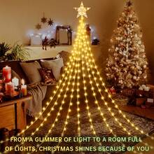 1pc, Christmas Pentagram Waterfall Light, Solar Indoor Outdoor Christmas Tree Festival Decoration Light, 8 Modes, For Garden, Courtyard, Porch, Home, Room, Kitchen, Shop, Hotel, Wedding, Party, Prom, Holiday Gift(Including Battery) Christmas Decoration XMAS Decor Christmas Tree Gift Decor Thanksgiving Wedding Home Decor Home Decor Fall Decor Autumn Decor Birthday Decorations For Gifts Party Supplies Indoor Outdoor Garden Holiday Festival Decor Halloween Decor Wall Decor Halloween Ornaments Christmas Decoration XMAS Decor Christmas Tree Gift Decor Thanksgiving Wedding Home Decor Home Decor Fall Decor Autumn Decor Birthday Decorations For Gifts Party Supplies Indoor Outdoor Garden Holiday Festival Decor Halloween Decor Wall Decor Halloween Ornaments