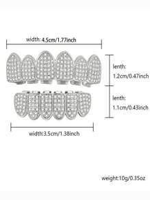 2pcs Fashionable Hip Hop Embedded Rhinestone Tooth Jewelry Set, Removable Upper & Lower Tooth Caps, Suitable For Women Party/Hip Hop Events
