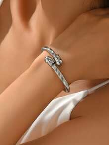 1pc Elastic Stainless Steel Men's Bracelet - Silver - View 5