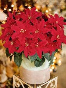 6/3 Stück künstliche Poinsettia Blumen, rote Weihnachtsblumen, künstlicher Poinsettia Strauch, künstliche Pflanzen (Farbe des Stiels zufällig), geeignet für Weihnachtsbaum Zuhause, Tischdekoration, Hochzeitsdekoration, Heimdekoration, Raumdekoration, Weihnachtsdekoration