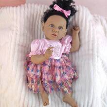 22 Inches Half Glue Reborn Dolls Black Skin Hair Transplanted Cloth Body Simulation Doll Accompanying Play Toys Birthday Gifts