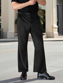 Men's Flared Suit Pants Solid Mid-Rise Bell Bottoms Trousers For Daily Life Party Occasions And More - 黑色 - 查看 5