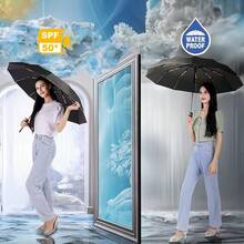 Sombrilla Automática para Sol y Lluvia UPF50+, Paraguas Reforzado Hombres y Mujeres, Superficie Extragrande de 120cm, Apertura/Cierre con un Botón, Adecuada para 2-3 Personas - Negro/Beige/Rojo/Azul - Negro - Ver 7