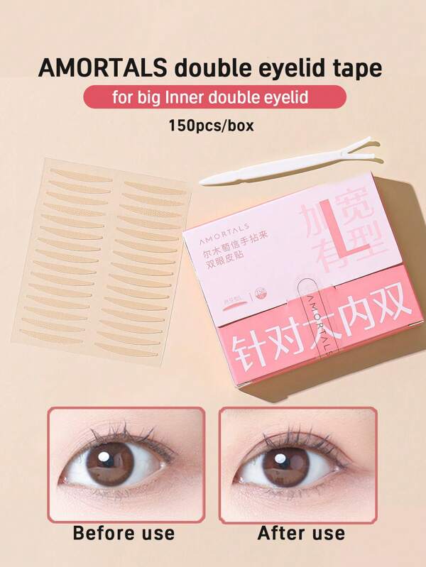 Amortals 150 Pcs Invisible Double Eyelid Tapes, 28*3mm Crescent Moon Shape, Enlarging Eyes, Suitable For Plus Size Eyes, Long-Lasting For Party, Dating (Fit For Large/Deep-Set Eyes)