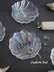1pc Customized Jewelry Tray, Iridescent Shell Dish, Glass Plate, Crystal Jewelry Dish, Photography Prop, Creative & Exquisite, Customized Jewelry Tray - Multicolor - View 5