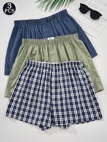 3 件男士平角内裤，简约时尚格子男士 Aroku - 彩色 - 查看 1