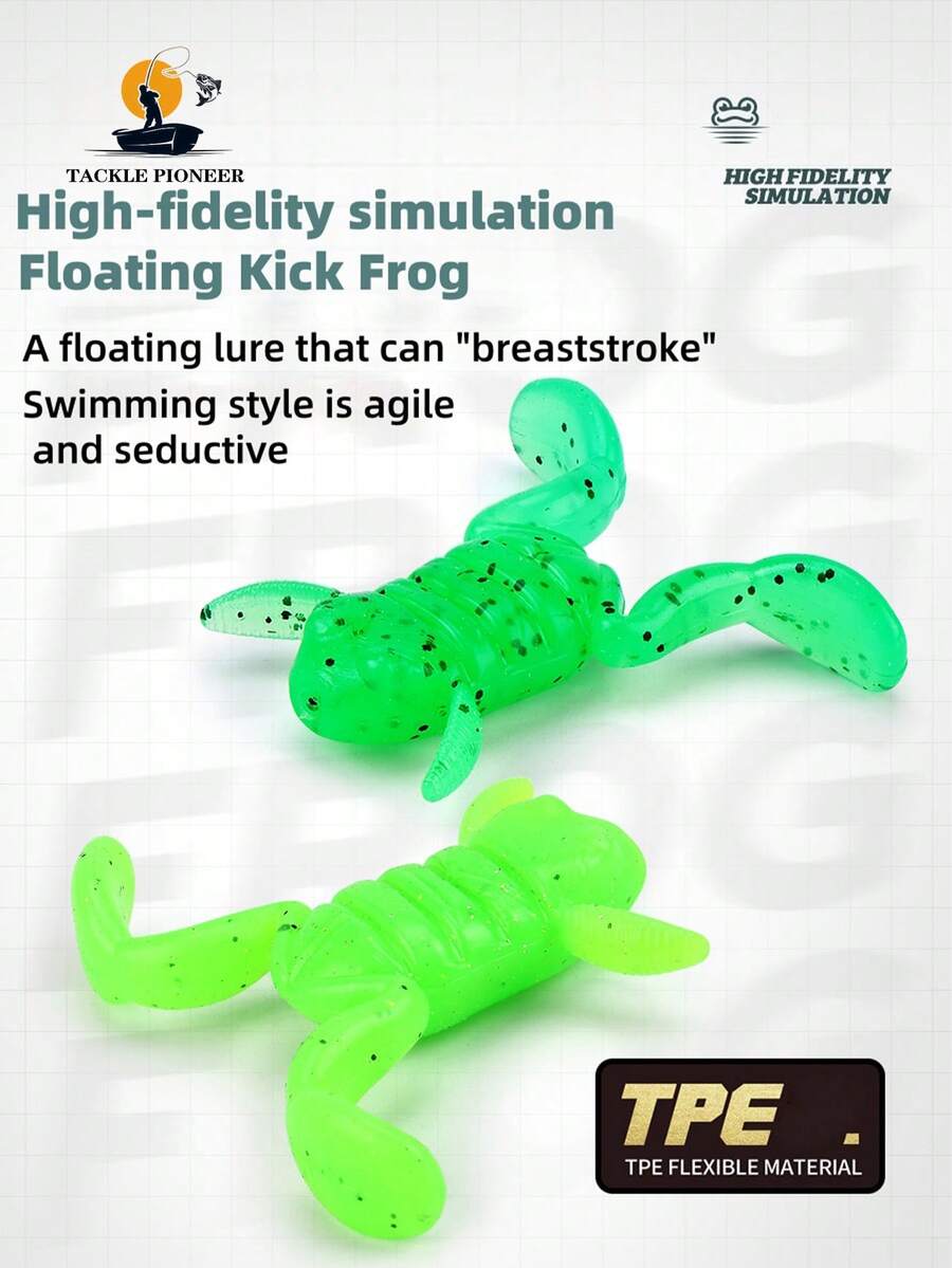 TACKLEPIONEER 2pcs Realistic Soft Frog Lures, 4.2g-8.9g, Surface Fishing Bait, Detailed Legs And Toes - High Quality TPE Frog Hooks, Suitable For Freshwater And Saltwater Fishing, Freshwater Bait | Realistic Imitation Design | Soft Plastic Bait, Fishing Lures - Multicolor - View 1