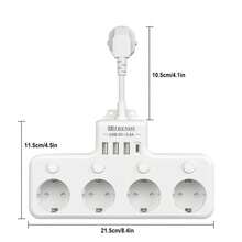 1 件欧盟插头电源板多触点插座，带 4 个交流电源插座、3 个 USB-A（5V、2.4V、12W）和 1 个 USB-C（5V、3.4V、17W）端口，用于快速充电壁式插座，带电涌保护器、5 厘米延长线，带独立 LED 显示开关，4000W 16A 250V。多功能电源板适用于家庭、办公室、旅行和厨房 - 查看 9