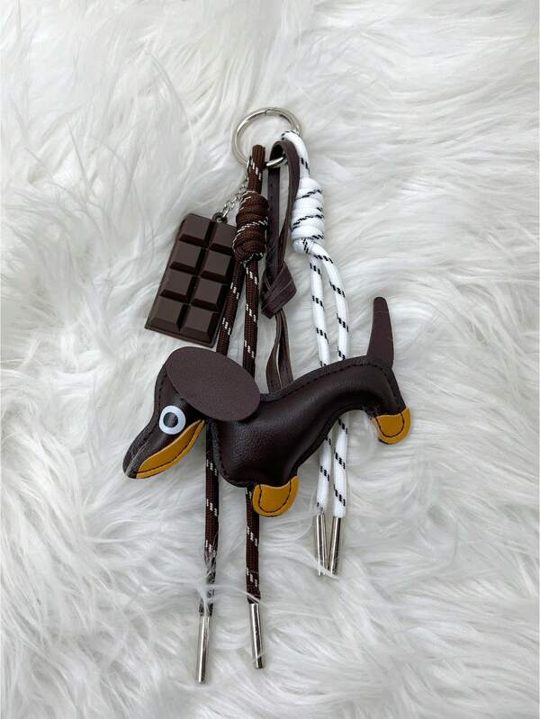 قلادة مفتاح دمية من القطيفة على شكل كلب الدكسهوند البني، قلادة مفتاح جميلة مزينة بحبل منسوج للحقيبة، إكسسوار مناسب للخريف