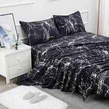 Best Season 4 Piece Bed Sheet Set - Full Size - Soft Microfiber Bedding Sheet Set, Deep Pocket, Stain, Fade & Wrinkle Resistant (Plaid Black & White), Luxury Comfortable - Đá cẩm thạch đen - Xem 12