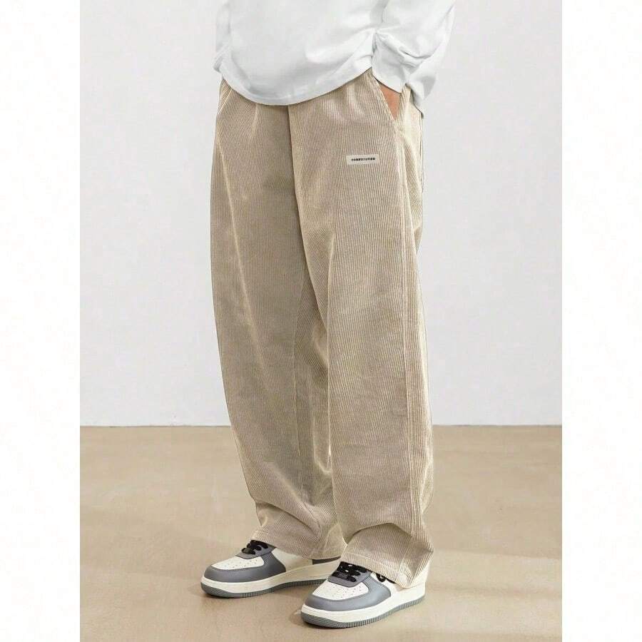 Men's Solid Color Casual Everyday Trousers Men's Streetwear Pants, Boy Friend Gifts, Back To School - 杏色 - 查看 1