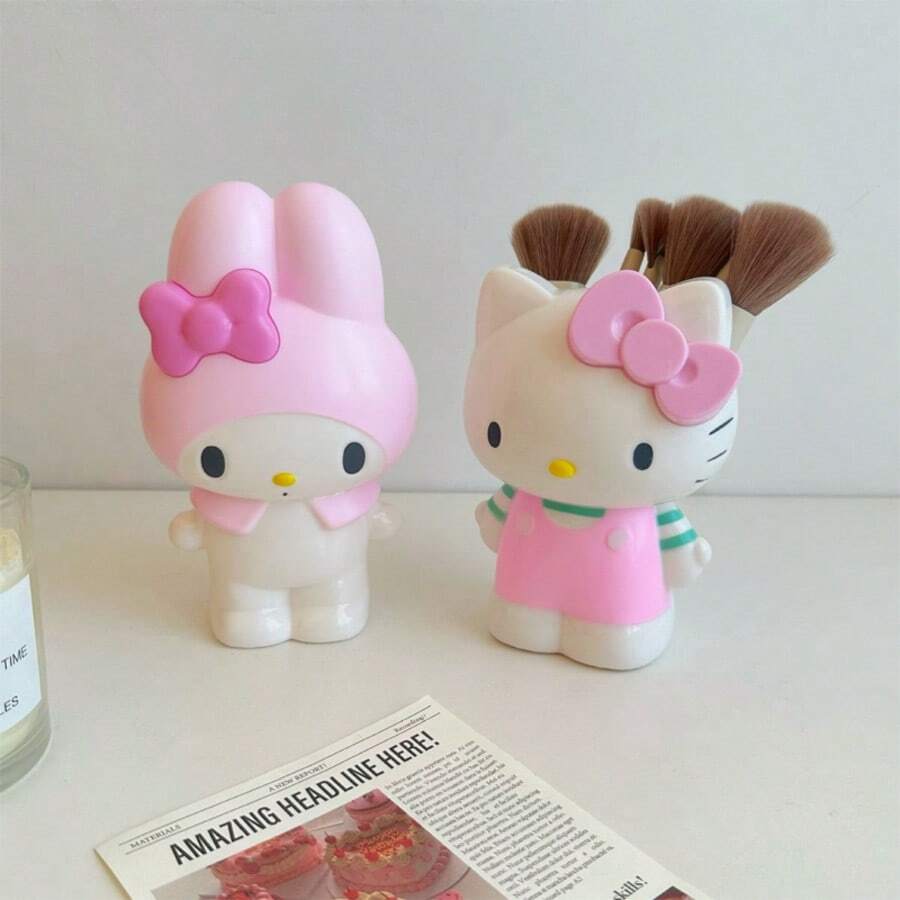 1 件 Sanrio 可爱收纳盒、Melody 和 Hello Kitty 多功能收纳盒、珠宝盒、卡通桌面笔筒文具收纳盒、化妆刷架、桌面装饰，适用于办公室、卧室、浴室和客厅，送给女性的精美节日礼物收纳整理器旅行节日必备秋季装饰秋季万圣节 - 彩色 - 查看 1